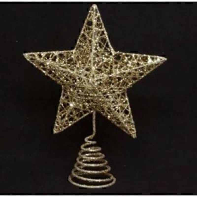 Made from wire mesh, this gold glitter tree top star by the designer Gisela Graham will finish your Christmas Tree decorations off with a flourish! This Christmas tree topper will suit any Christmas Theme. Size 21x15x4cm<br><br>
If it is Christmas Tree Decorations to be sent anywhere in the UK you are after than look no further than Booker Flowers and Gifts Liverpool UK. Our Tree Decorations are specially selected from across a range of suppliers. This way we can bring you the very best of what is available in Tree Decorations.<br><br>
The Gisela Graham Christmas collection is sure to have the perfect Christmas tree topper to finish off your tree. From Faries to Stars, Traditional to quirky there really is something for everyone.<br><br>
Gisela loves Christmas Gisela Graham Limited is one of Europes leading giftware design companies. Gisela made her name designing exquisite Christmas and Easter decorations. However she has now turned her creative design skills to designing pretty things for your kitchen - home and garden. She has a massive range of over 4500 products of which Gisela is personally involved in the design and selection of. In their own words Gisela Graham Limited are about marking special occasions and celebrations. Such as Christmas - Easter - Halloween - birthday - Mothers Day - Fathers Day - Valentines Day - Weddings Christenings - Parties - New Babies. All those occasions which make life special are beautifully celebrated by Gisela Graham Limited.<br><br>
Christmas and it is her love of this occasion which made her company Gisela Graham Limited come to fruition. Every year she introduces completely new Christmas Collections with Unique Christmas decorations. Gisela Grahams Christmas ranges appeal to all ages and pockets.<br><br>
Gisela Graham Christmas Decorations are second not none a really large collection of very beautiful items she is especially famous for her Fairies and Nativity. If it is really beautiful and charming Christmas Decorations you are looking for think no further than Gisela Graham.<br><br>
This Beautiful Gisela Graham Star Christmas Tree Topper is the perfect tree topper to finish off your Christmas Tree. In lovely bright glittering gold it will really compliment gold themed or Traditional Christmas Decorations and the perfect topper to your Christmas tree. Remember Booker Flowers and Gifts for Gisela Graham Tree Toppers. 
